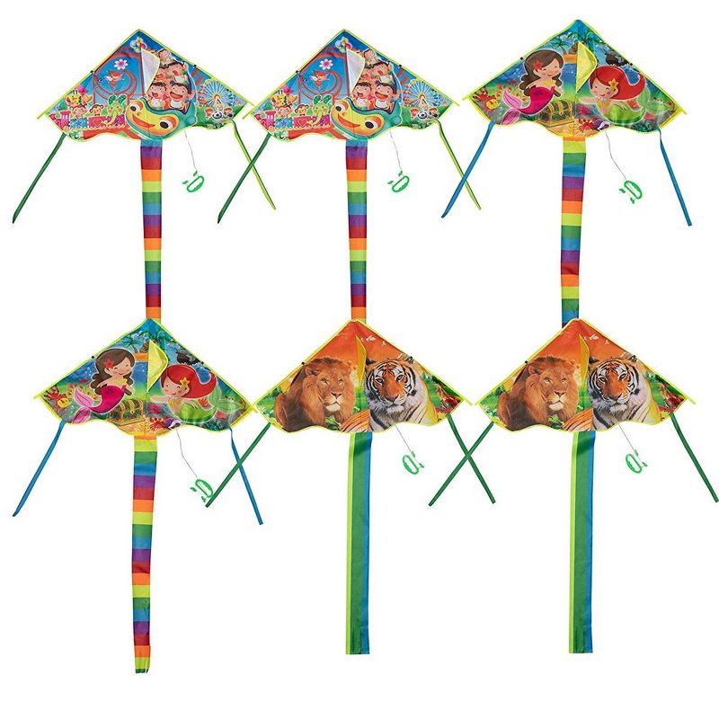 Juvale 6-Pack Kite Easy Flyer, Kids Birthday Party Favors, 3 Designs 36 x 19.5 in