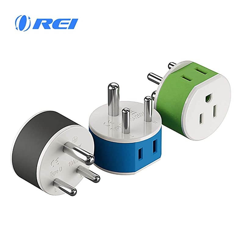 India, Nepal, Maldives Power Plug Adapter by  with 2 USA Inputs - Travel 3 Pack - Type D (US-10) Safe Grounded Use with Cell Phones, Laptop, Camera Chargers, CPAP, and More
