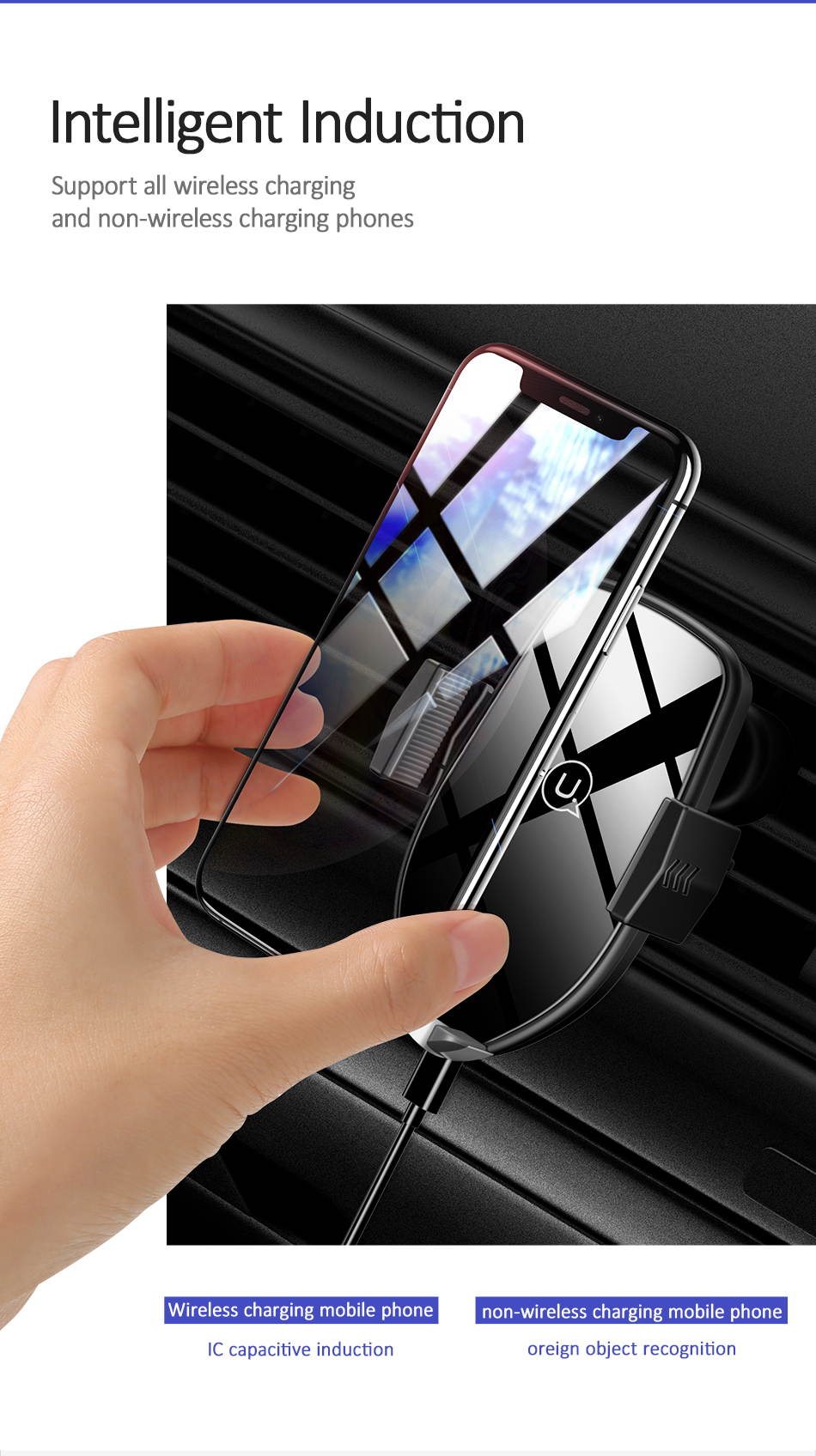 USAMS 360 Rotation Automatic Qi Wireless Charger Car Holder Air Vent Fast Charging Pad Phone Charger for iPhone XS XR 8 Samsung