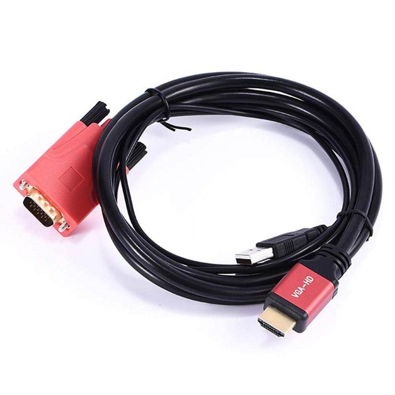 VGA to HDMI Video Adapter Converter Cable with Audio Support and USB Power Gold-Plated Active 1080P Cord for HDTV PC Laptop Projector Monitor DVD (2m / 6.6ft, VGA-> HDMI (RED))