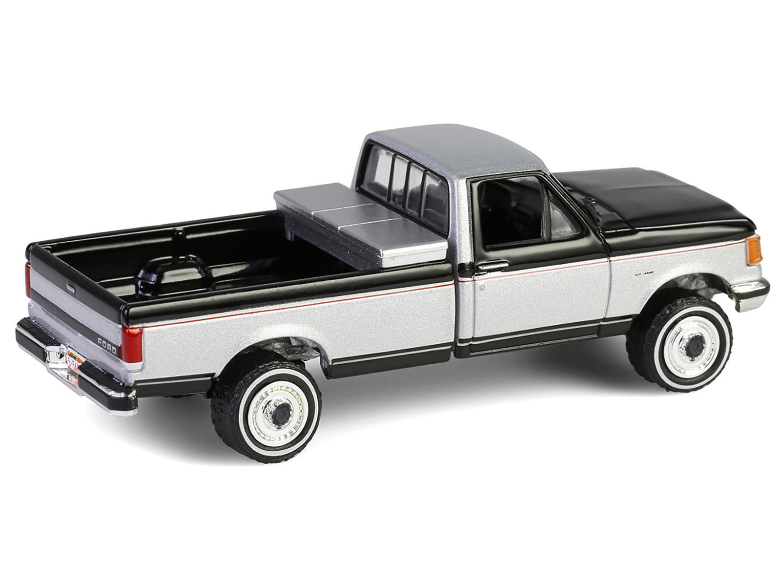 1990 Ford F-250 Pickup Truck with Tool Box Raven Black and Silver Metallic "Down on the Farm" Series 10 1/64 Diecast Model by Greenlight