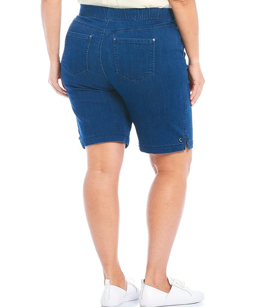 Intro Plus Size Rose Tummy Control Grommet Side Tab Hem Detail Pull-On Bermuda Shorts