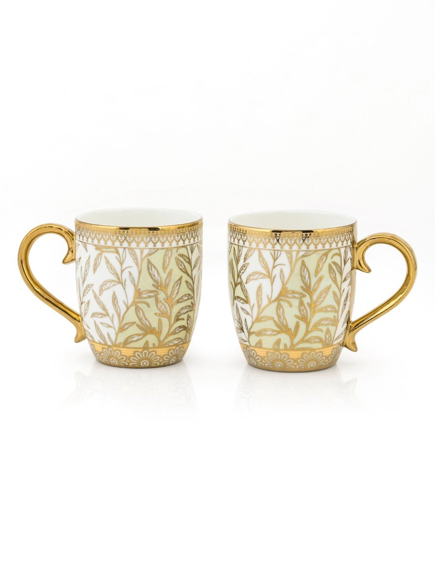 JCPL Printed Green Ceramic Tea Cups- Set of 6 (200 ml each)