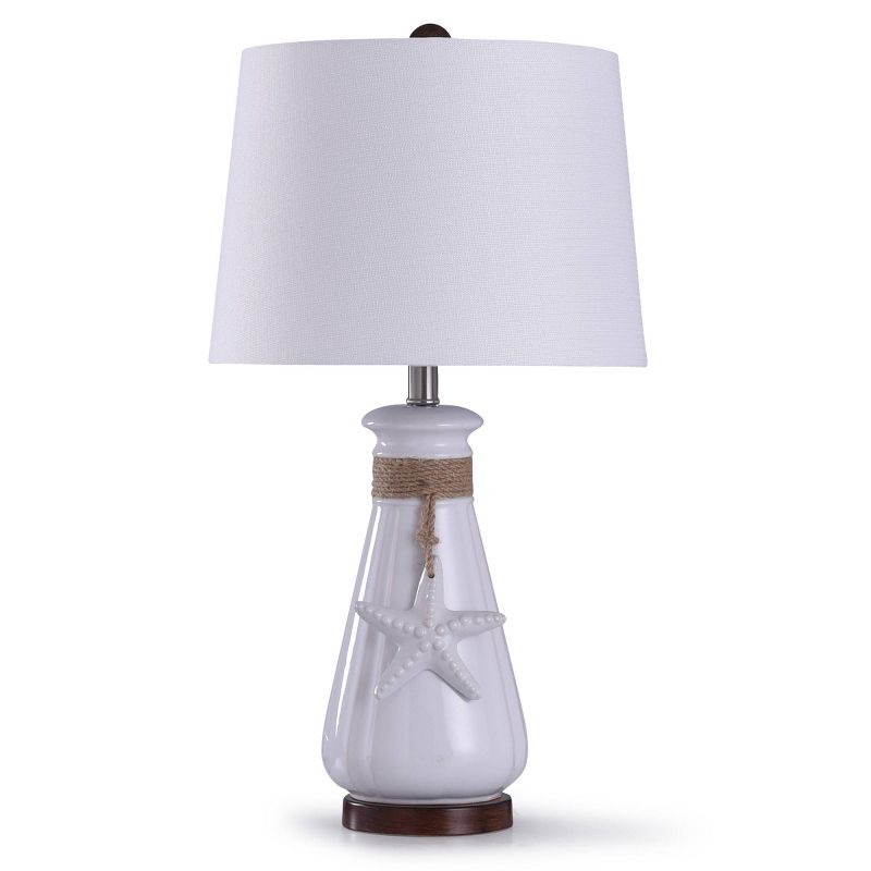 Serenity Seaside Ceramic Table Lamp with Starfish and Rope Detail White Shade White - StyleCraft