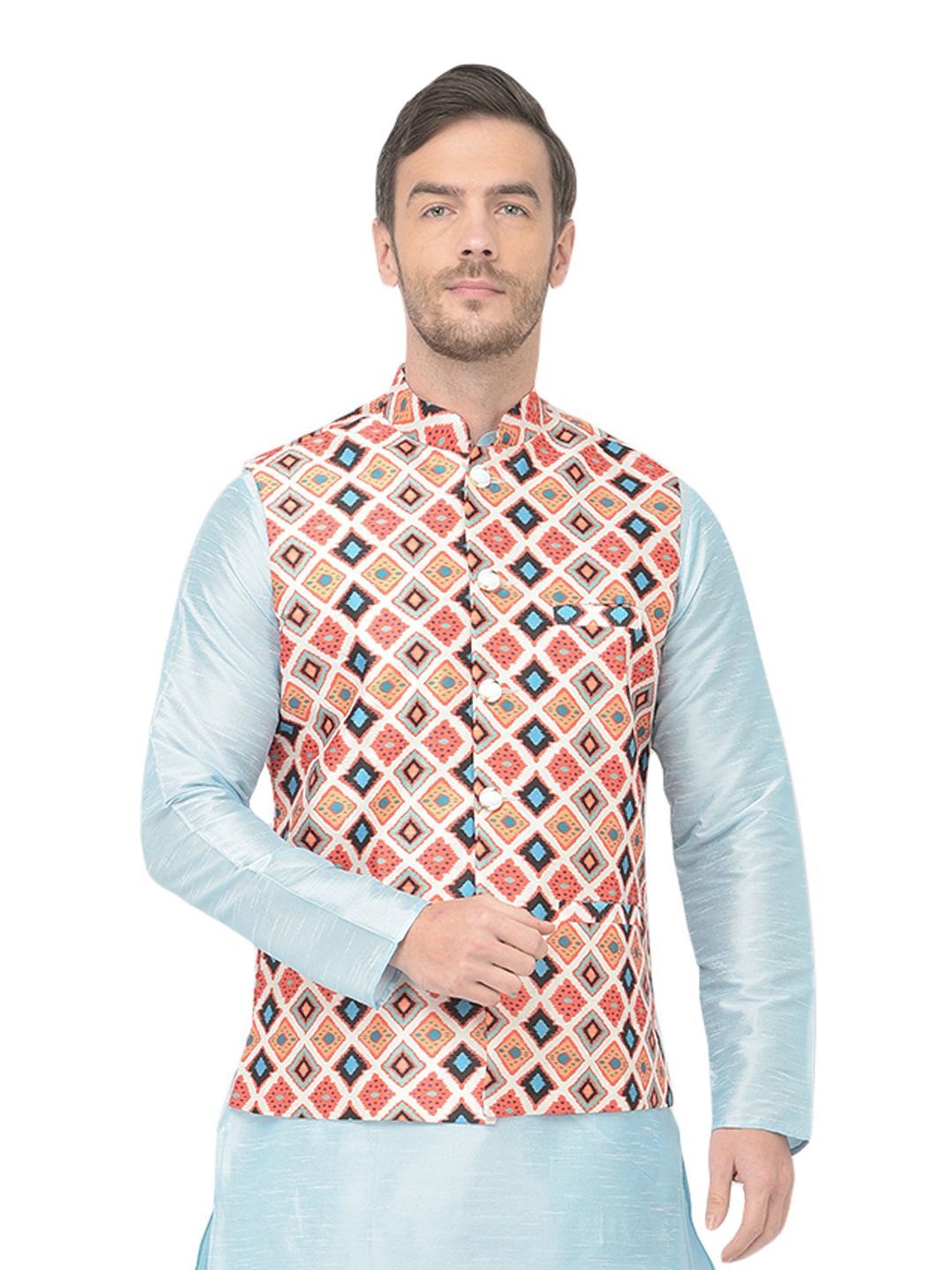 SG LEMAN Multi Regular Fit Printed Nehru Jacket