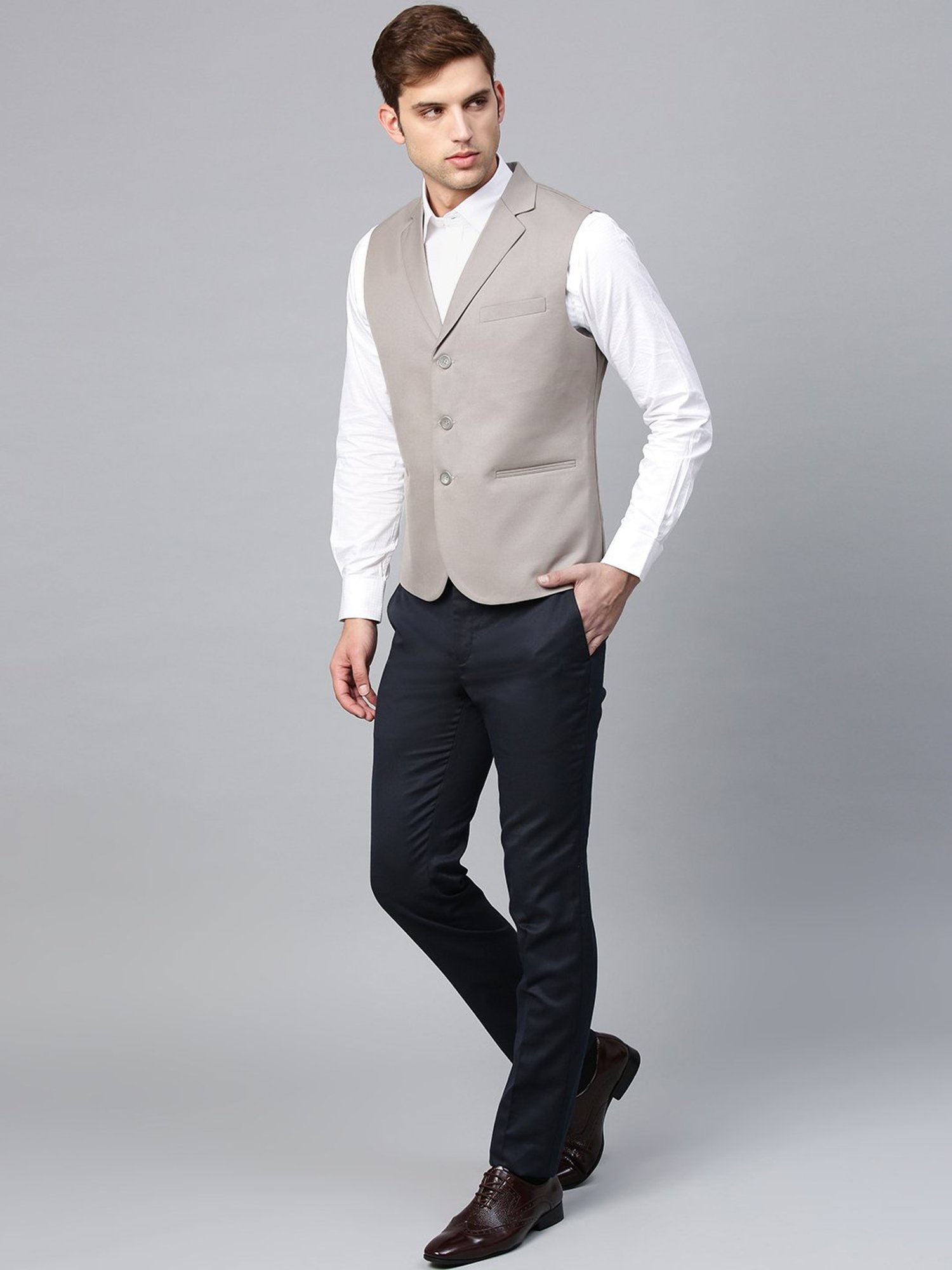 ManQ Beige Sleeveless Waistcoat