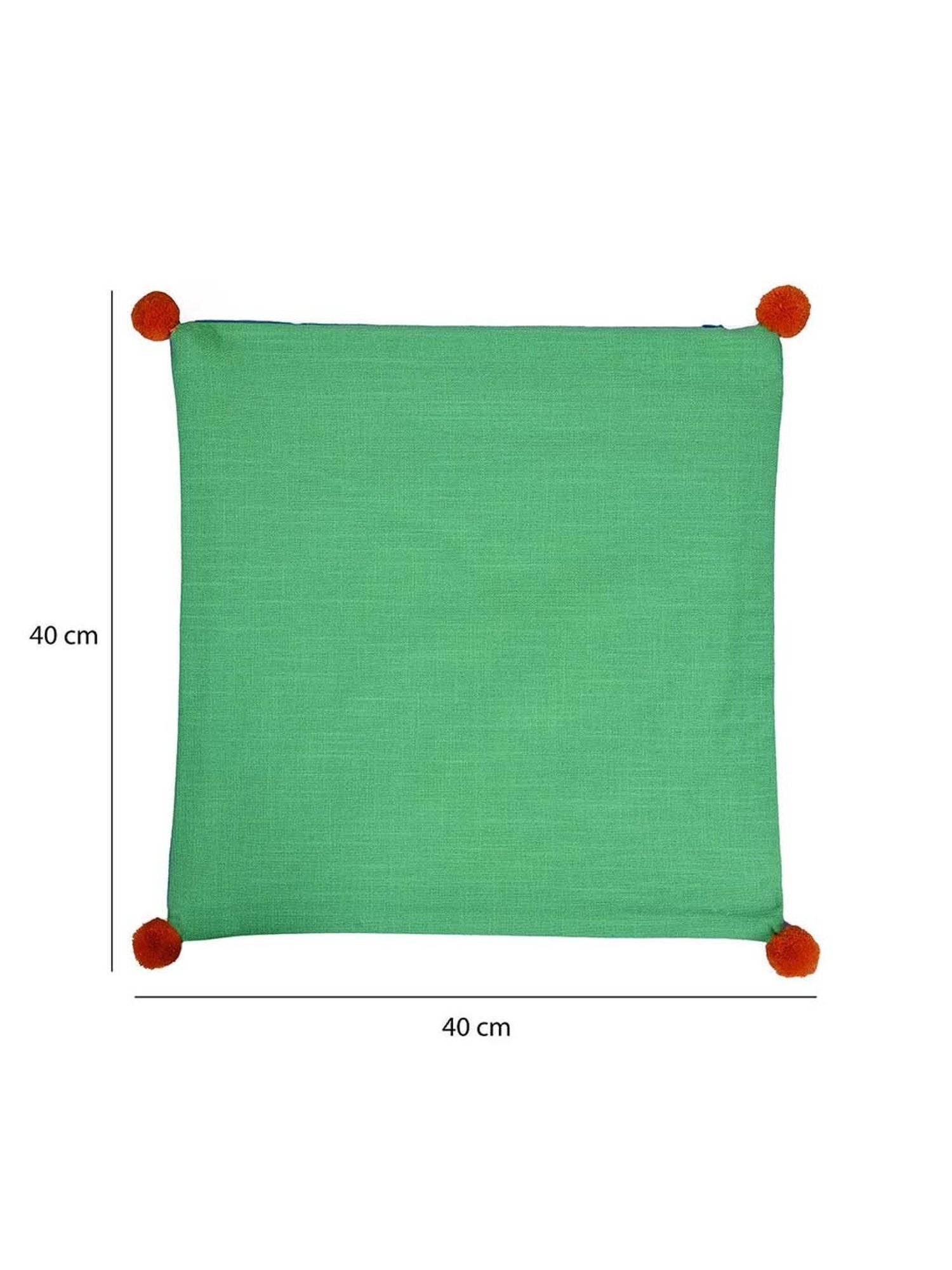 @home Blue & Green Cotton Two Sided Pom Pom Cushion Cover With Zipper