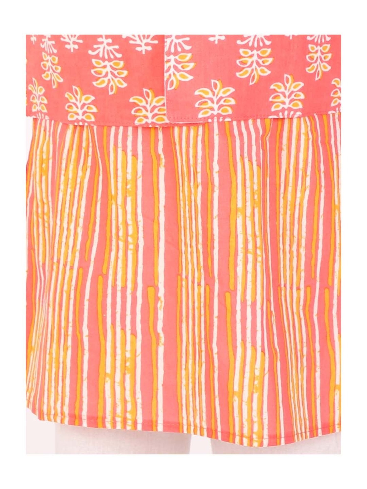 Ahhaaaa Kids Pink & White Cotton Floral Print Kurta Set