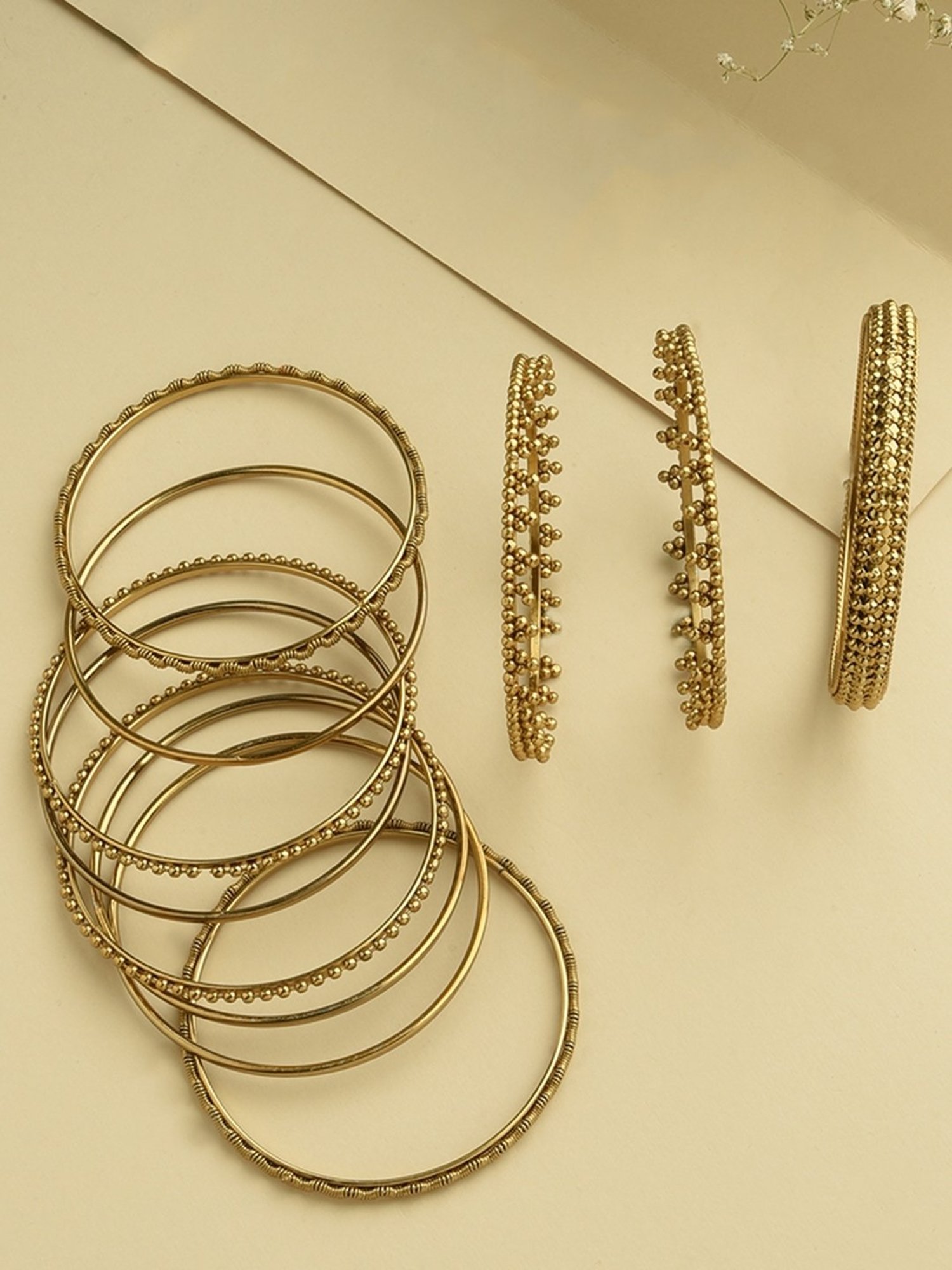 ToniQ Gold-Plated Pichodi Bangles for Women - Set of 11