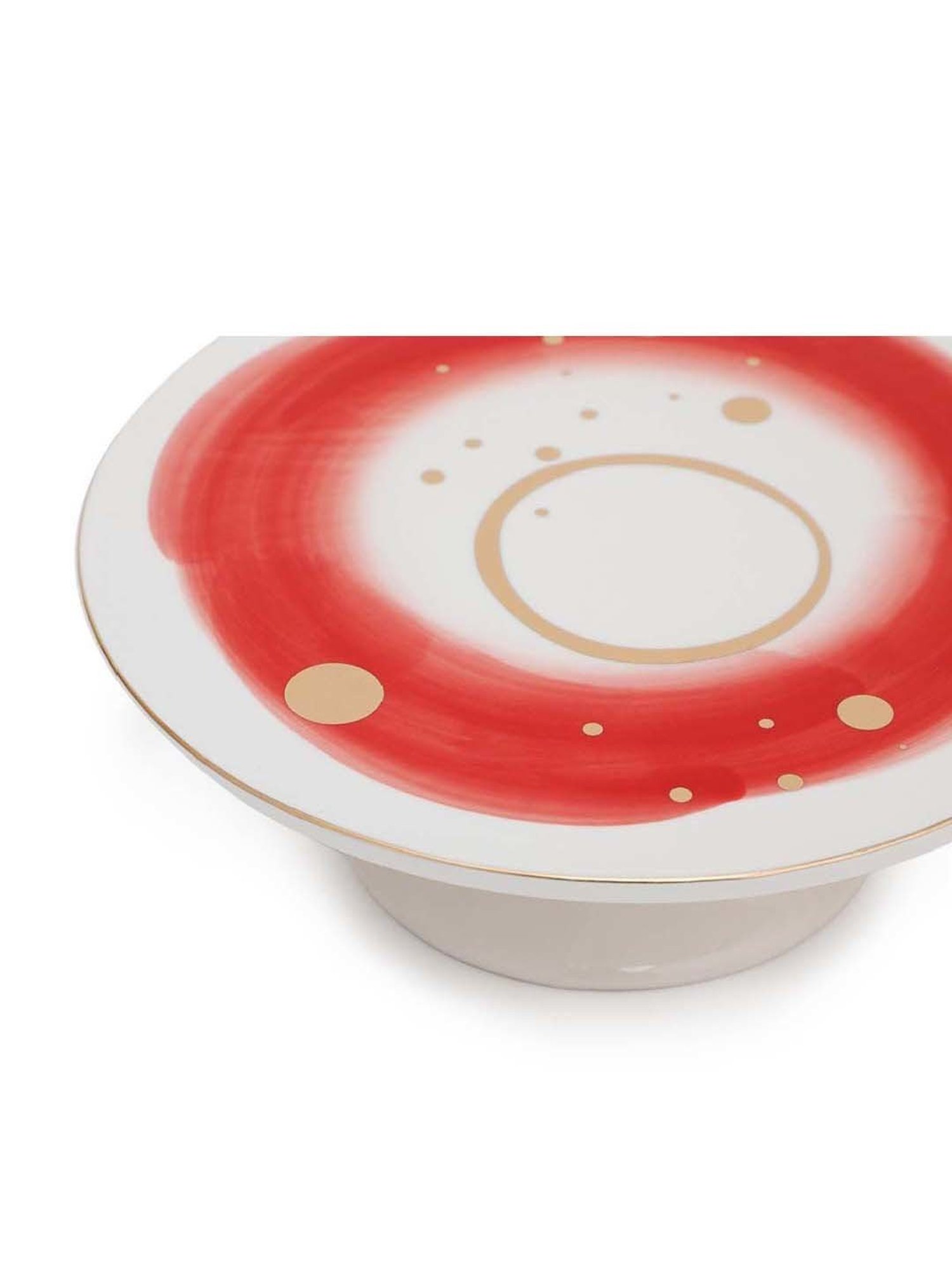 Home4U 'Allure' White & Red Stoneware 24 cm Cake Stand - Set of 1