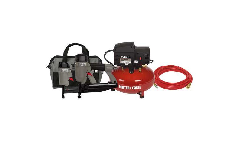 Porter-Cable CFFN251N-PR 2-1/2 in. Finish Nailer, 1-1/4 in. Brad Nailer and 6 Gallon Oil-Free Pancake Air Compressor Combo Kit