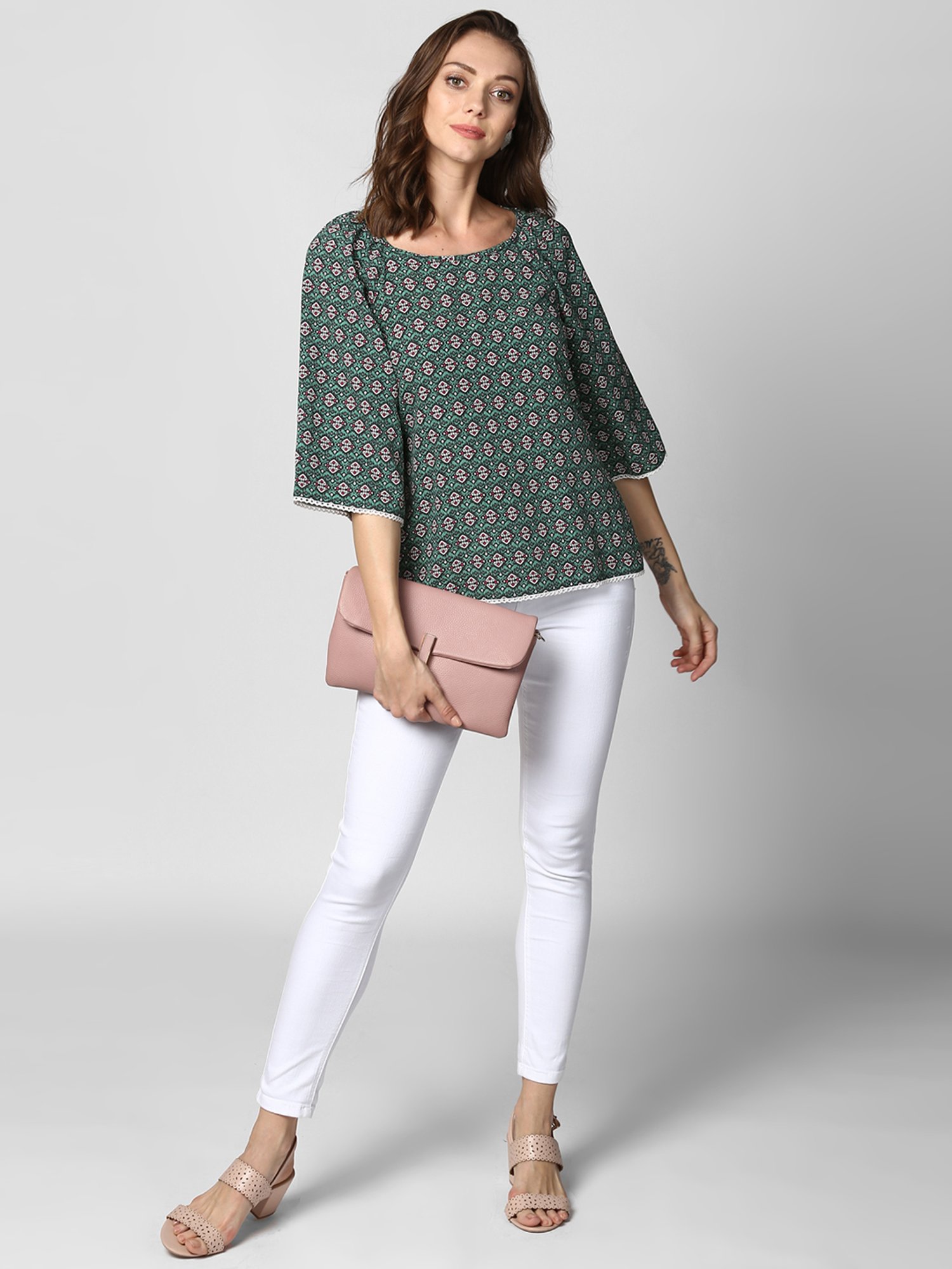 StyleStone Green Printed A-Line Top