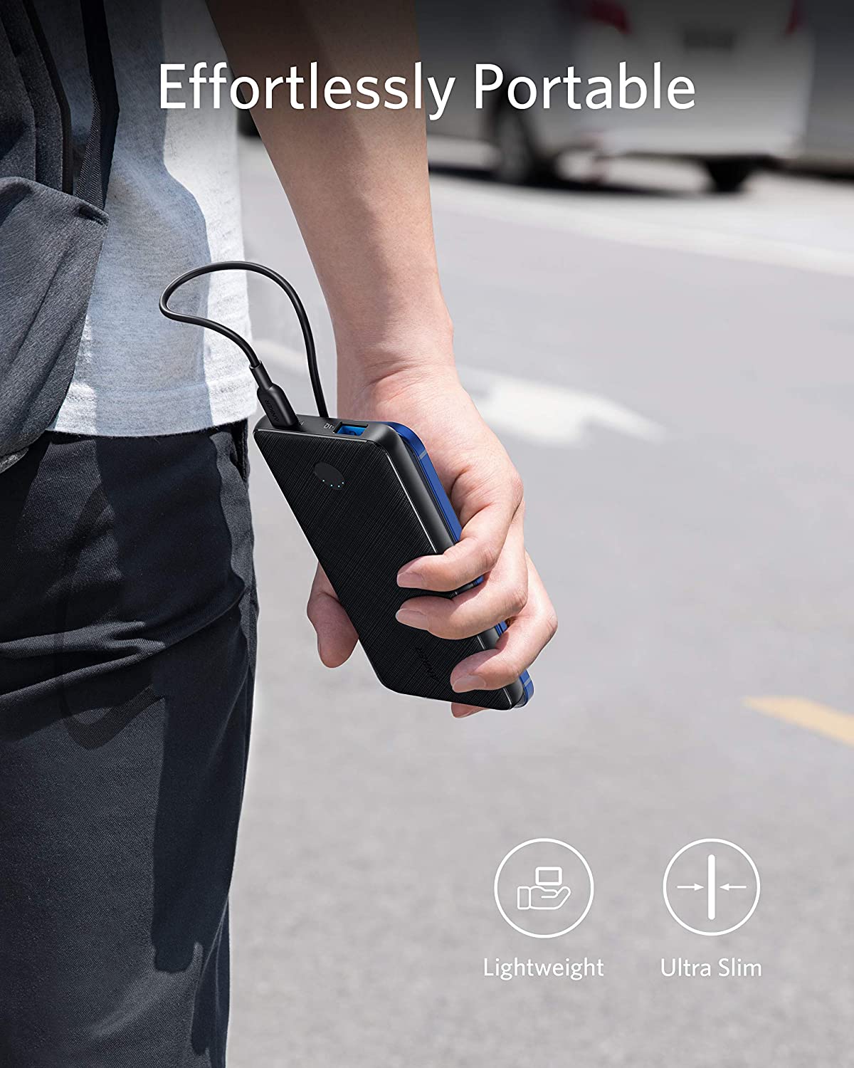 Anker PowerCore Slim 10000 PD, 20W 10000mAh Power Delivery Power Bank, USB-C Portable Charger for iPhone 12/12 Mini/12 Pro/12 Pro Max, S10, Pixel 3, and More (Charger Not Include)