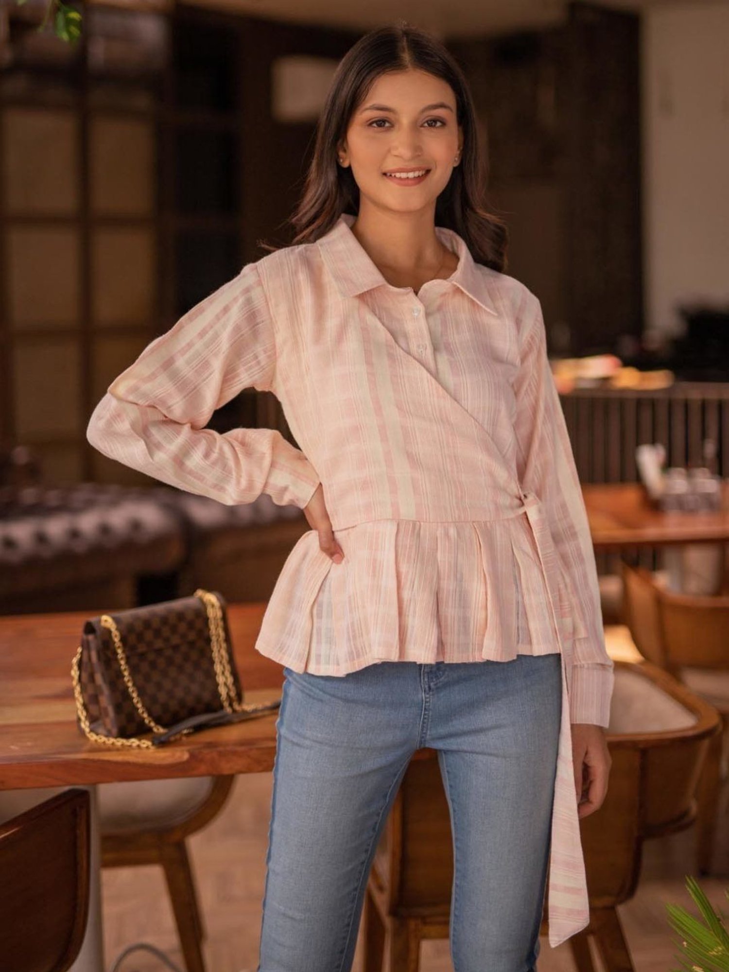 BInfinite Pink Button Front Knot Side Shirt