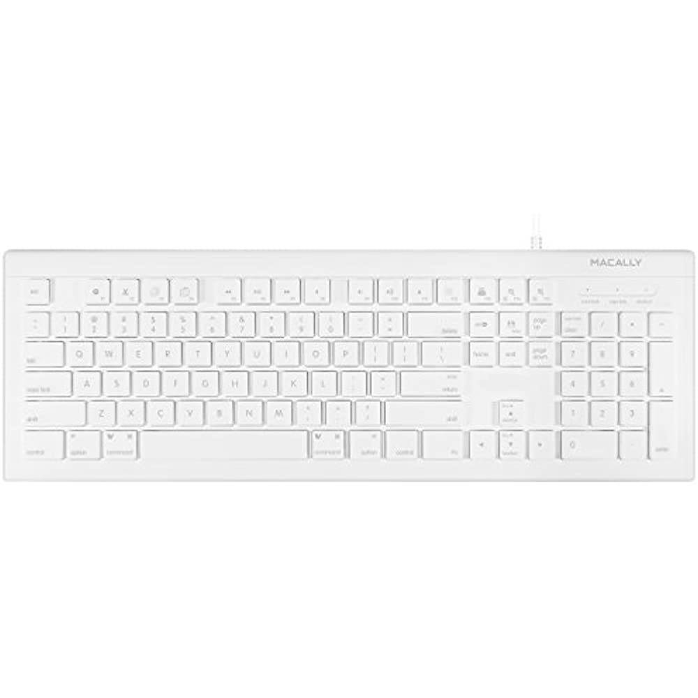 Macally Full Size  (MKEYE) for Mac and PC (White) w/Shortcu... USB Wired Keyboard
