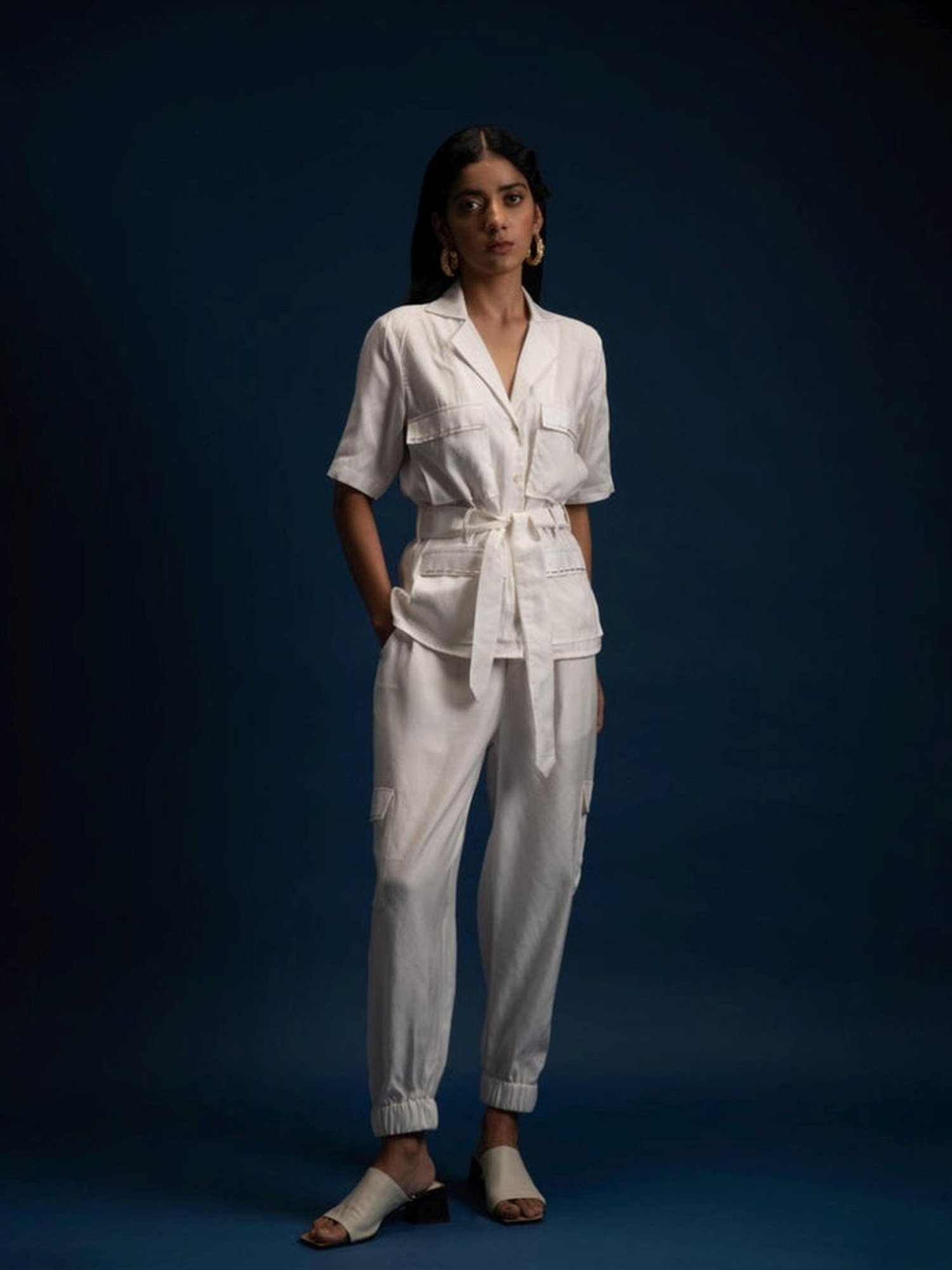 Khajoor Studio White Fragments Morning Safari Jacket with Pant