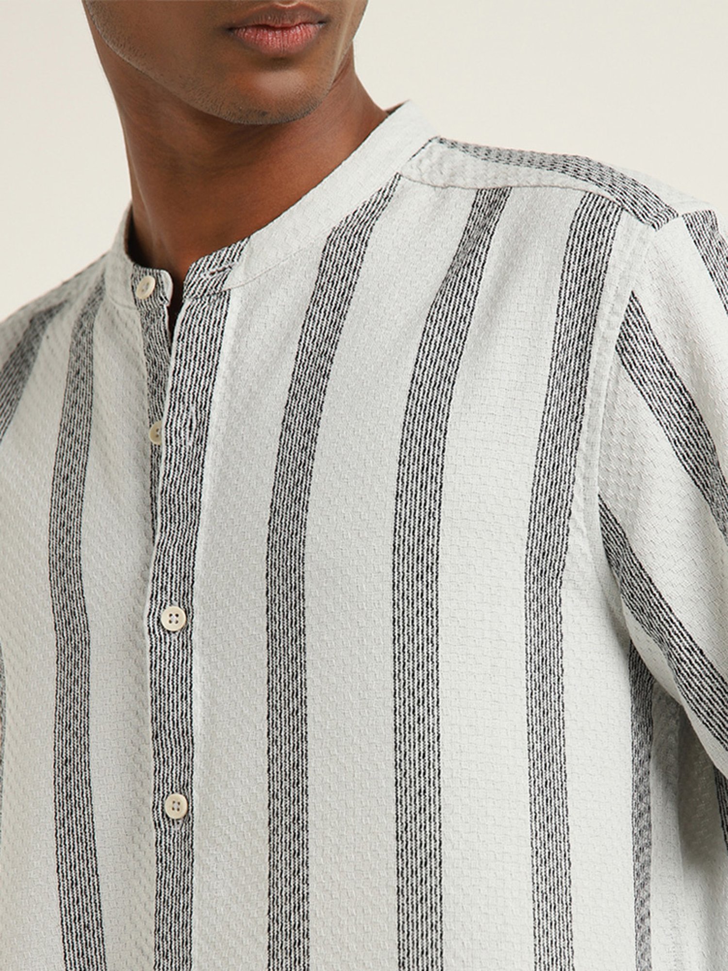 ETA by Westside Grey Striped Design Resort-Fit Cotton Shirt
