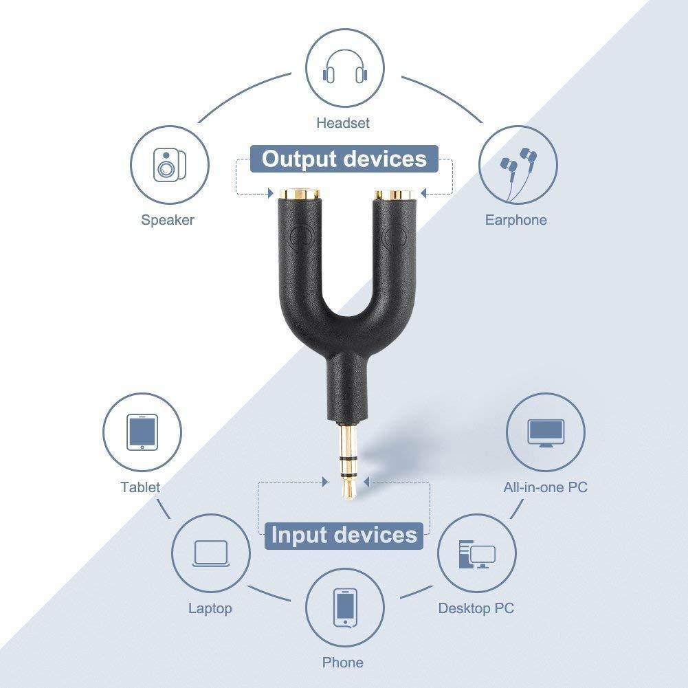 Headphone Splitter Adapter,CableCreation [3-Pack] Aux Stereo Y Jack Splitter Adaptor 3.5mm Male to 2 Port 3.5mm Female Compatible with Headset,Earphone, iPhone,iPad, Samsung, LG, Tablets, MP3 Players