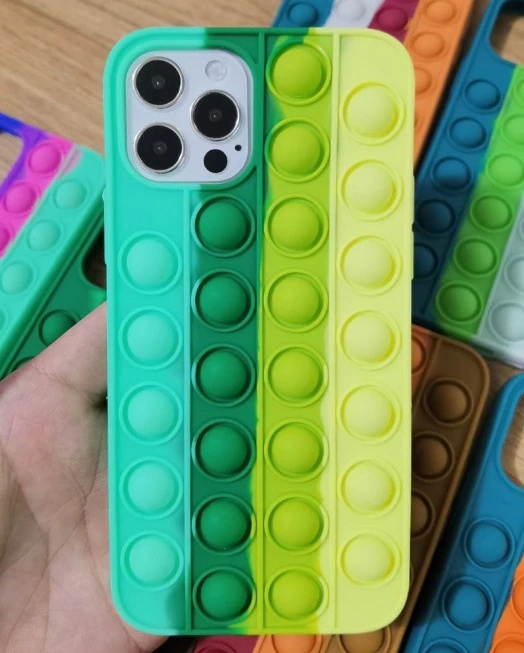Creative Silicone Soft Rainbow Push It Bubble Silicone Phone Case Bubble Pops It Fidget Phone Case For Iphone 12 MAX PRO