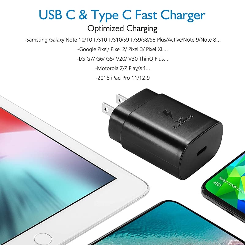 C Charger25W PD Wall Charger Fast Charging for Samsung Galaxy S20S10 5G Note 10Note 10 PlusS9 S8 S10eiPad Pro 12911Google Pixel 3a 4 3 2Pixel 2 XL 3XL 4XL and 33 ft Type C Cable