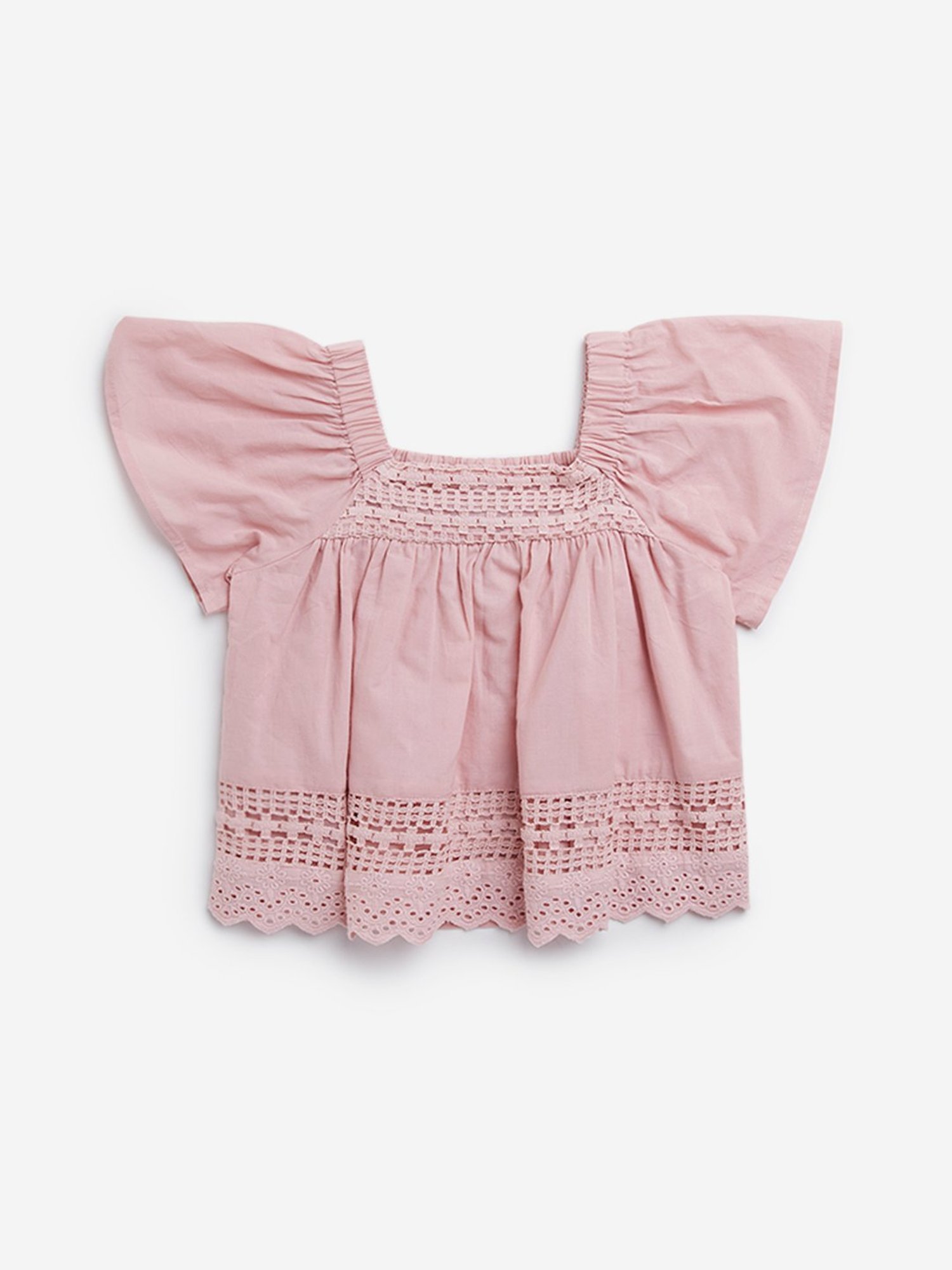 HOP Kids by Westside Dusty Pink Crochet-Detailed Cotton Top