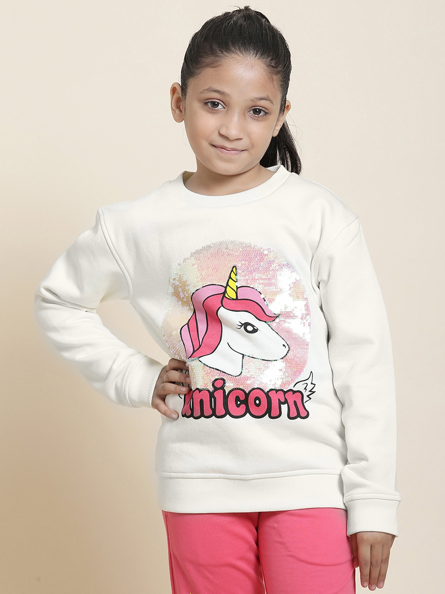 Kidsville Printed Off White Sweatshirt For Girls