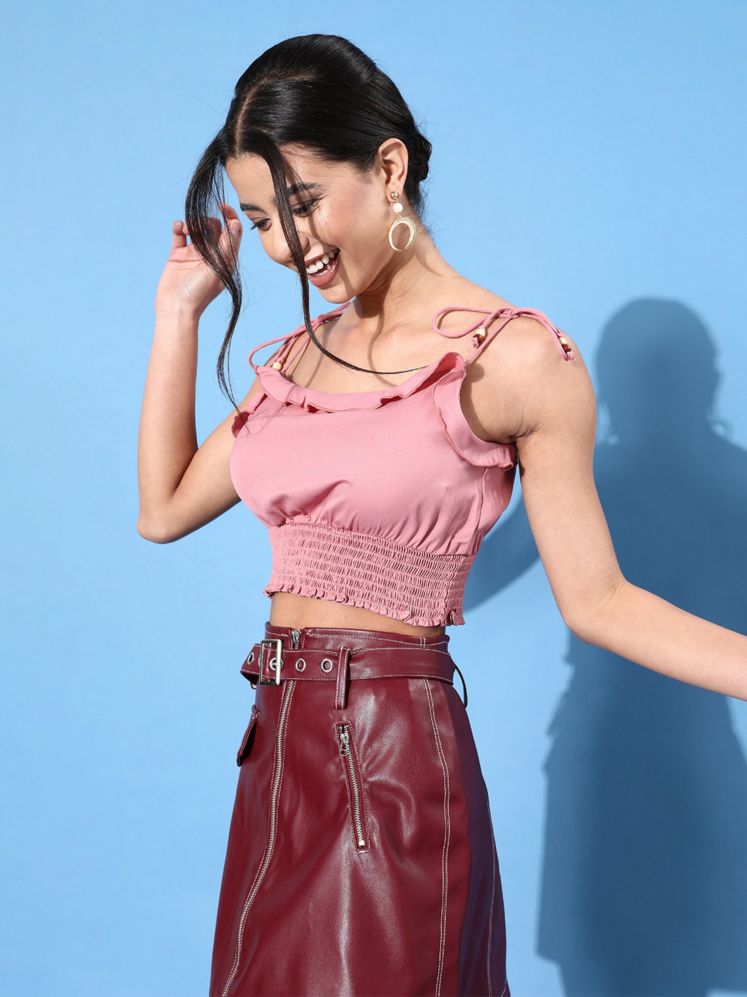 KASSUALLY Pink Relaxed Fit Crop Top
