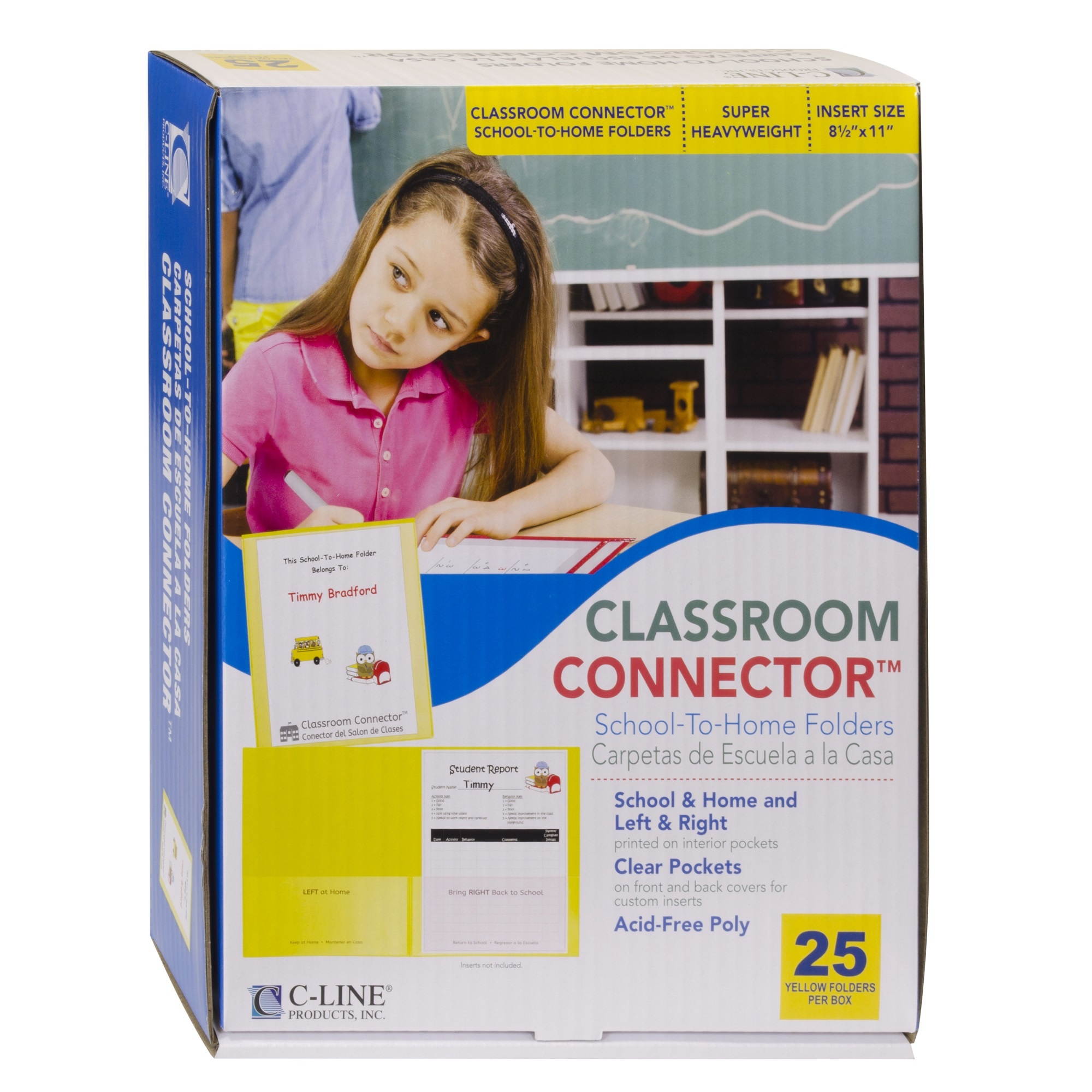 C-Line Classroom Connector Folders 9"x11-3/4" 25/BX Yellow 32006