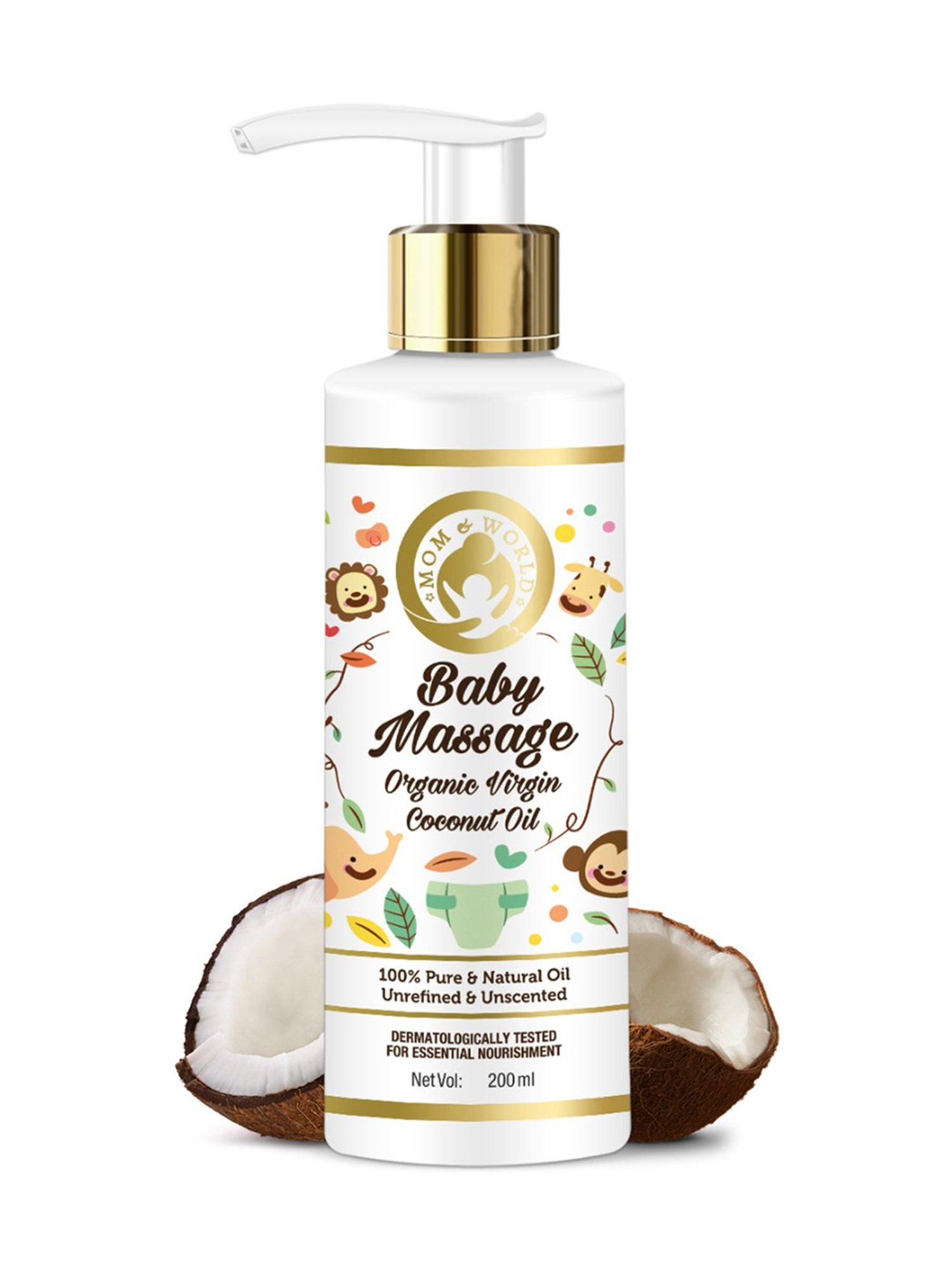 Mom & World Baby Massage Pure Organic Virgin Coconut Oil Cold Pressed - 200 ml