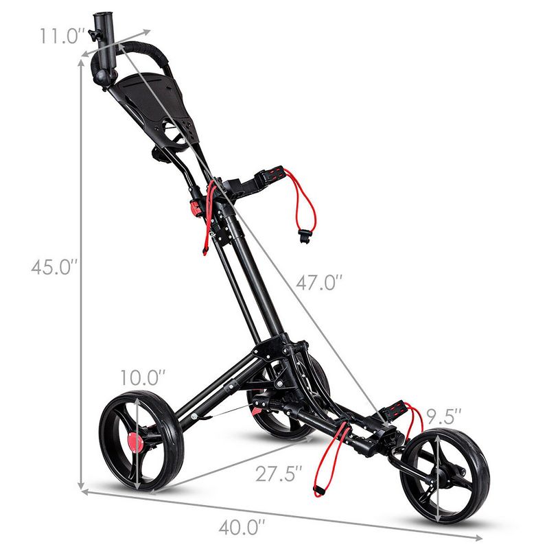 Costway Foldable 3 Wheel Steel Golf Pull Push Cart Trolley Club w/ Umbrella Holder