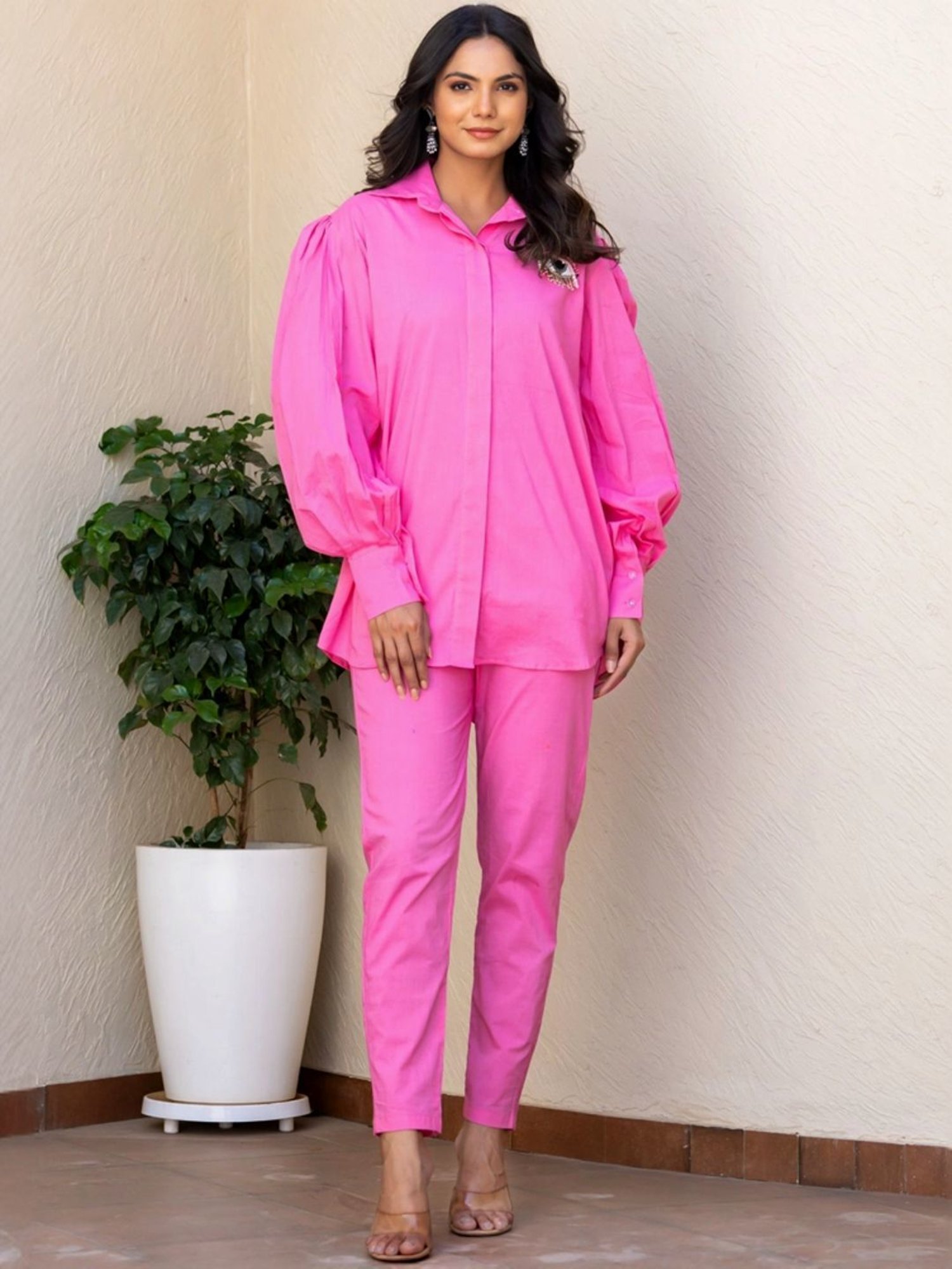 HOUSE OF JAMOTI Pink Cotton Embellished Tunic Pant Set