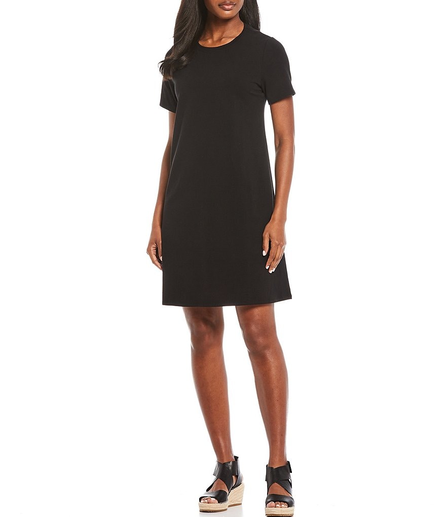 Eileen Fisher Organic Cotton Stretch Jersey Crew Neck Short Sleeve Knee Length Dress