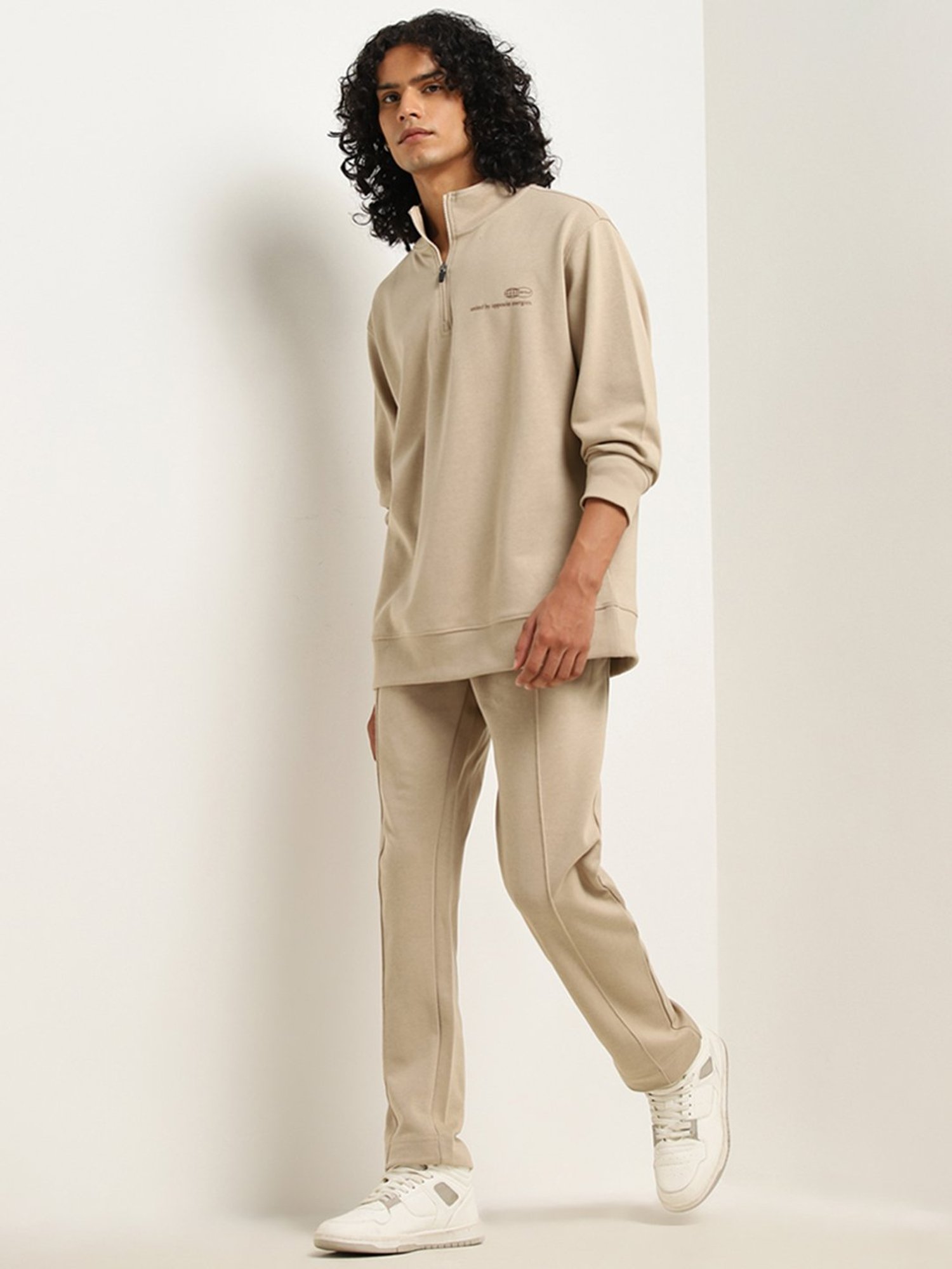 Studiofit by Westside Beige Relaxed-Fit Cotton Blend Track Pants