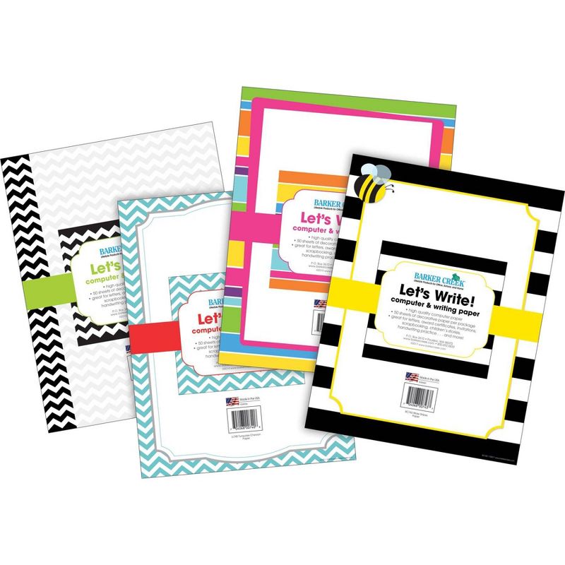Barker Creek 200ct 4 Designs Paper Set Chevron and Stripes