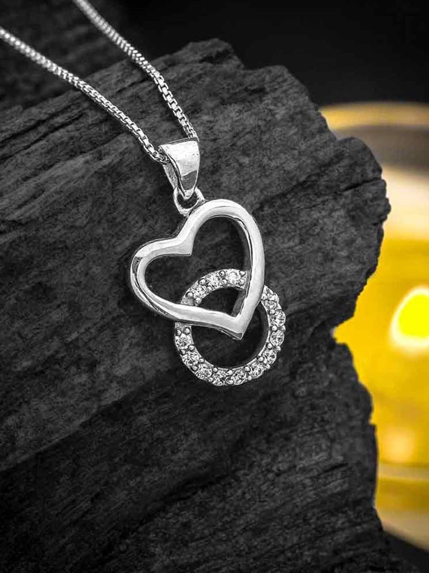 Anayra 92.5 Sterling Silver Heart Pendant with Chain for Women