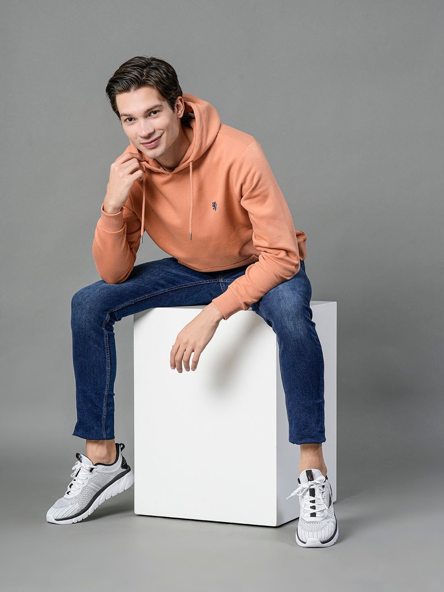 Red Tape Light Orange Regular Fit Hooded Sweatshirt