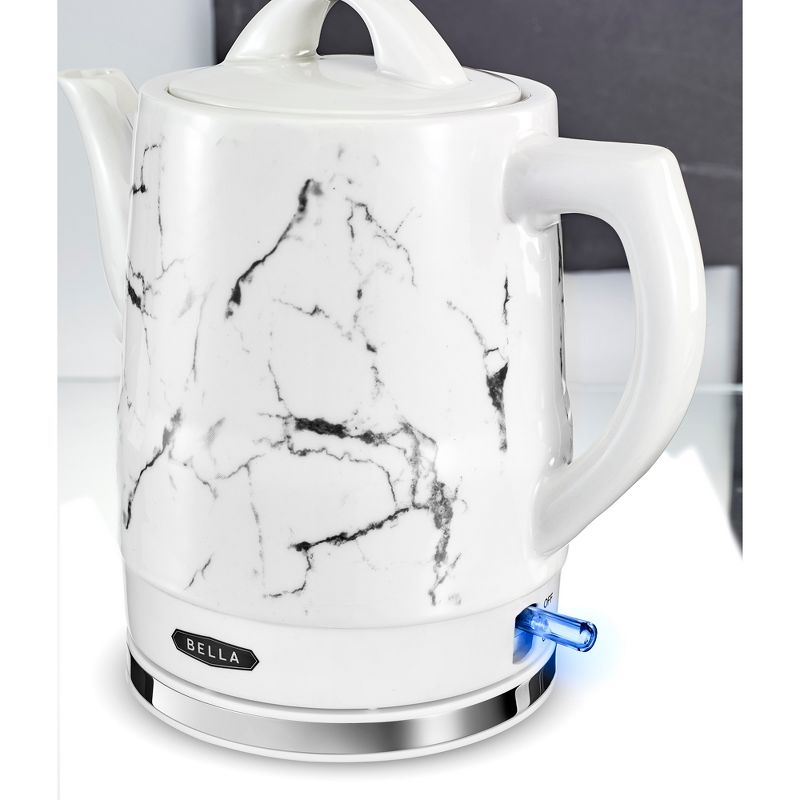 Bella 14743 Stylish 1.5 Liter 1350 Watt Long Neck Spout Ceramic Cordless Electric Kettle with 360 Degree Swivel Base, White Marble