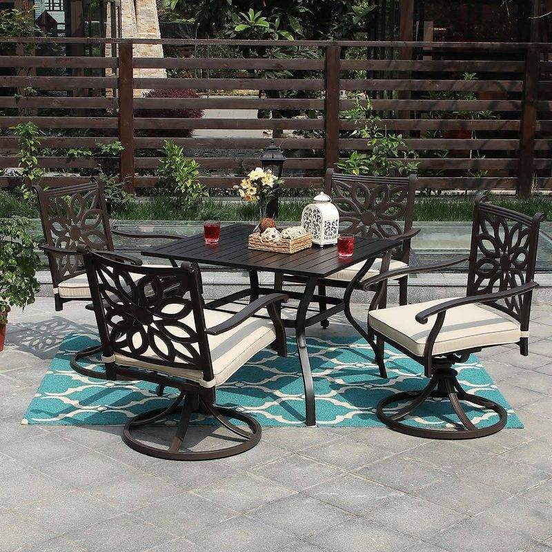 5pc Patio Set with 37" Metal Table & Extra Wide Swivel Chairs with Cushions - Captiva Designs