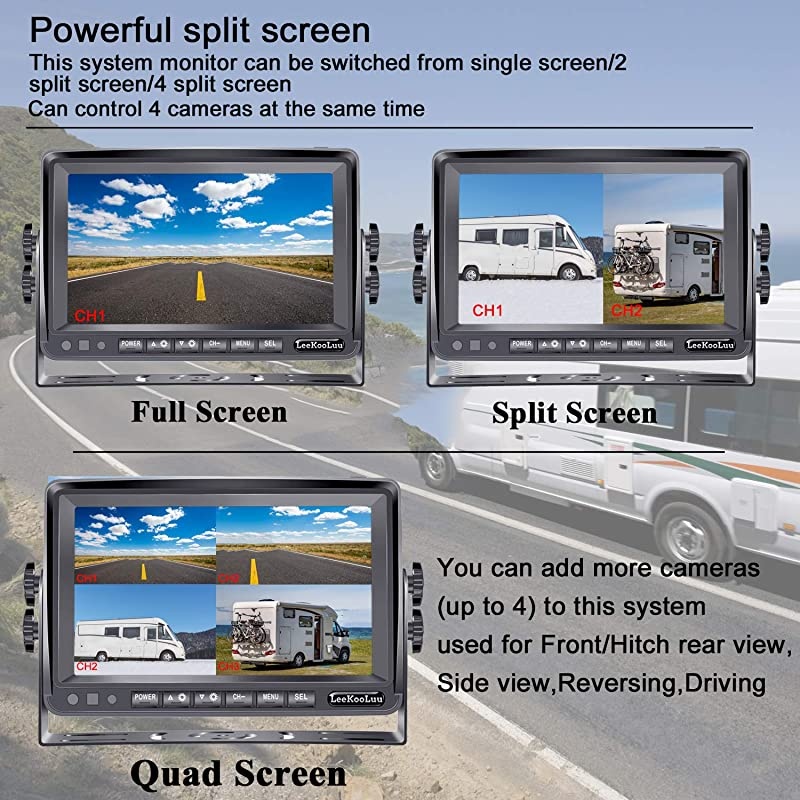 F07 HD 1080P Digital Wireless Rear View 2 Cameras for RVsTrailersBusMotorhome5th WheelsCampers with 7 DVR Monitor HighSpeed Observation System Super Night Vision IP69 Waterproof