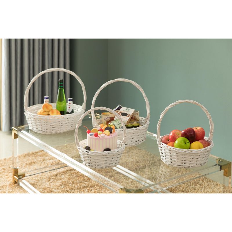 Vintiquewise White Willow Bowl Baskets with Handle, Set of 4