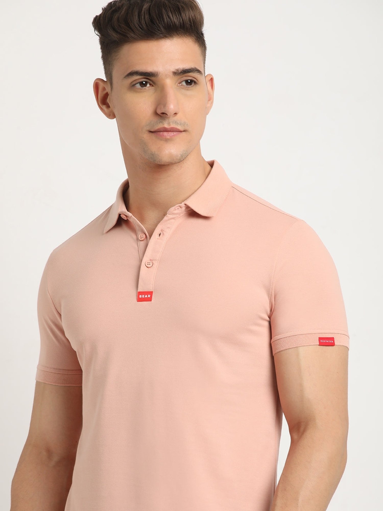 The Bear House Peach Slim Fit Polo T-Shirt
