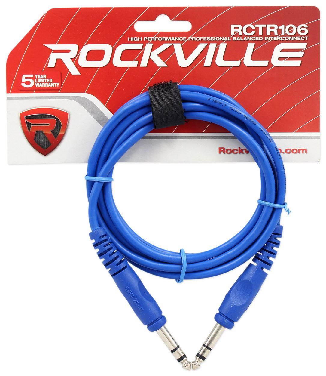 Rockville RCTR106BL 6' 1/4'' TRS to 1/4'' TRS Balanced Cable, Blue, 100% Copper