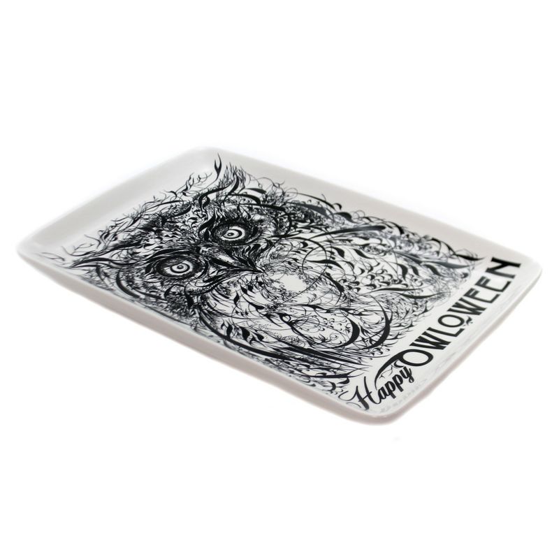Tabletop 12.5" Happy Owloween Platter Halloween Owl Creative Co-Op  -  Serving Platters