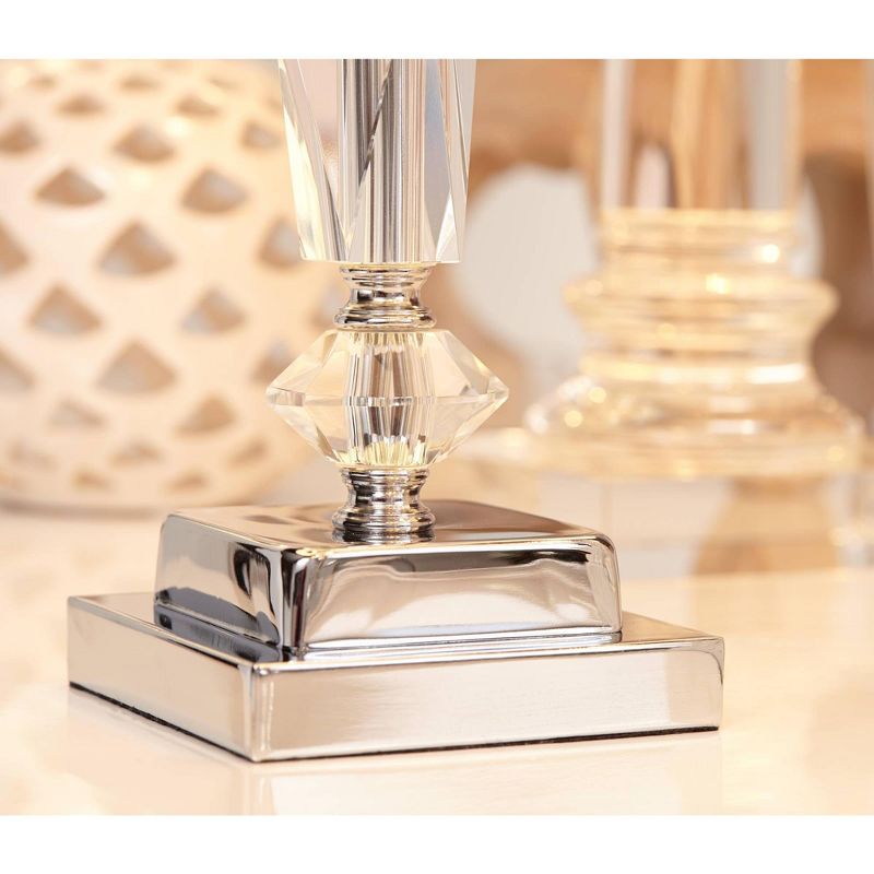 Vienna Full Spectrum Modern Accent Table Lamp Clear Crystal Column White Tapered Drum Shade for Living Room Bedroom Bedside Office