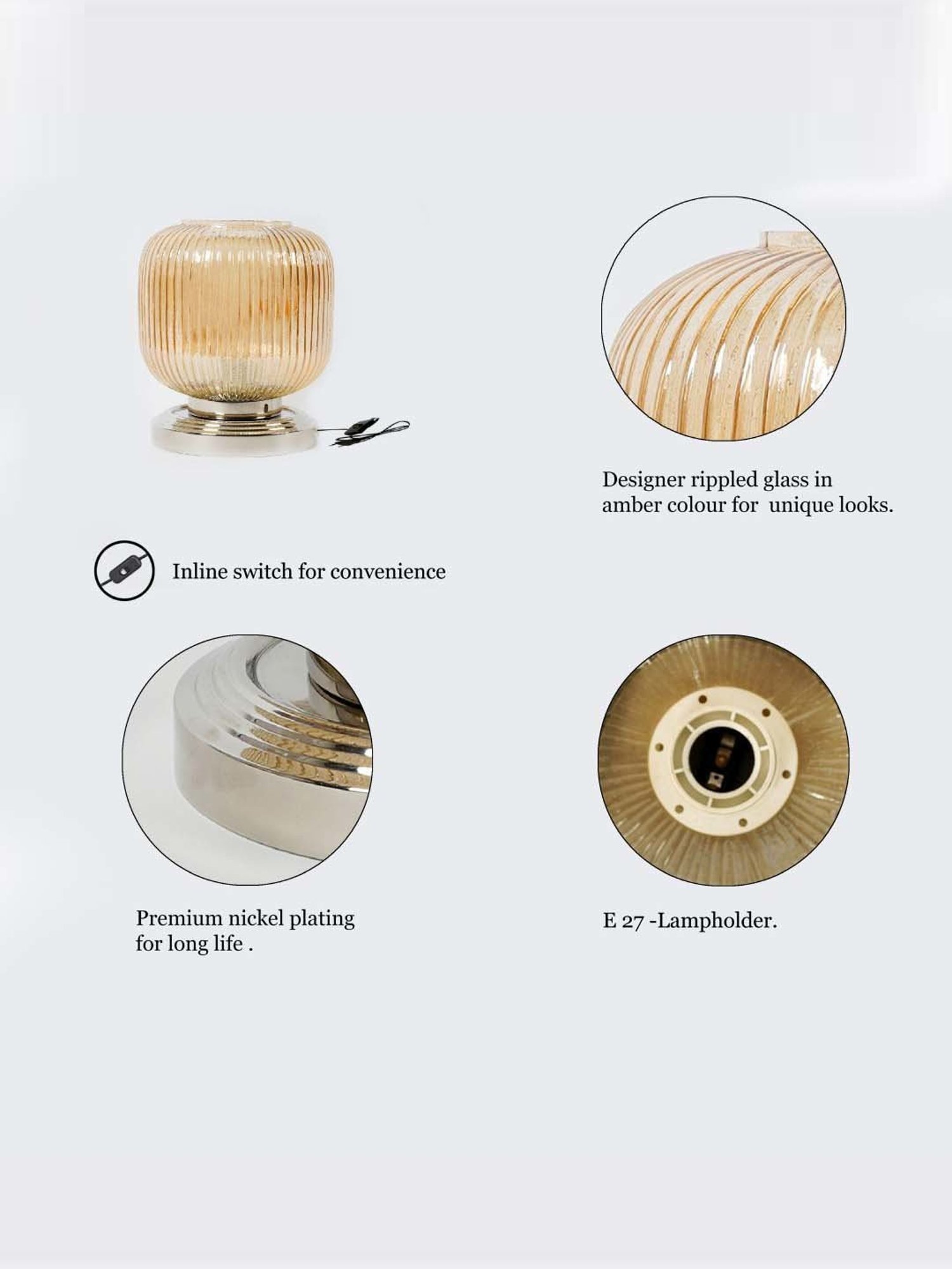 Kapoor Lamp Shades Amber & Gold Glass Sueno Table Lamp