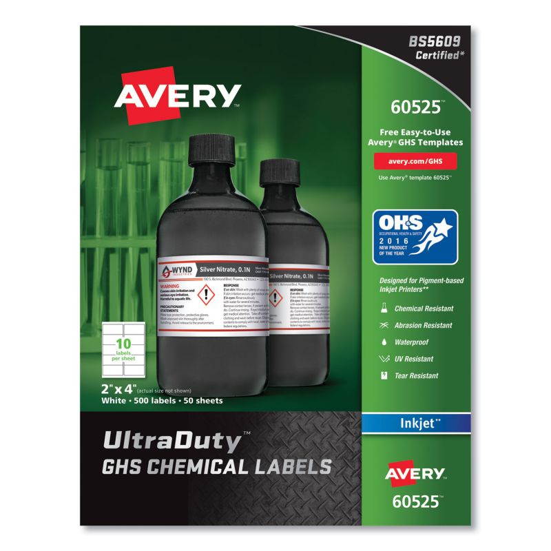 Avery Dennison - 7278260525 - Easy Peel UltraDuty GHS Chemical Labels, Inkjet, 2 x 4 , 500/Pack