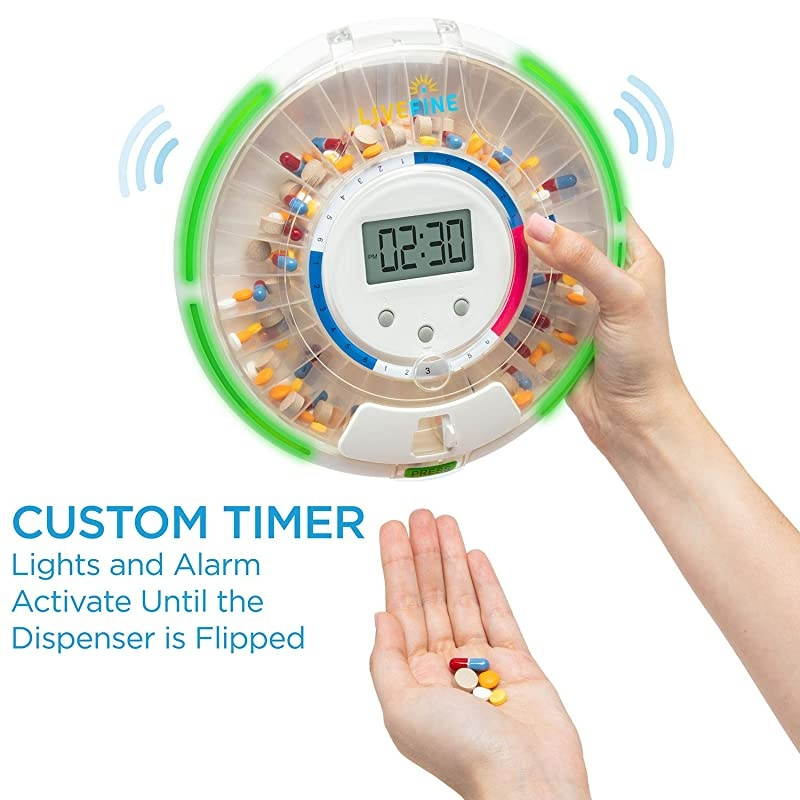 Automatic Pill Dispenser with 28-Day Electronic Medication Organizer, 6 Dosage Templates, Easy-Read LCD Display, Sound & Light Alerts & Key for Prescriptions, Vitamins, Supplements & More