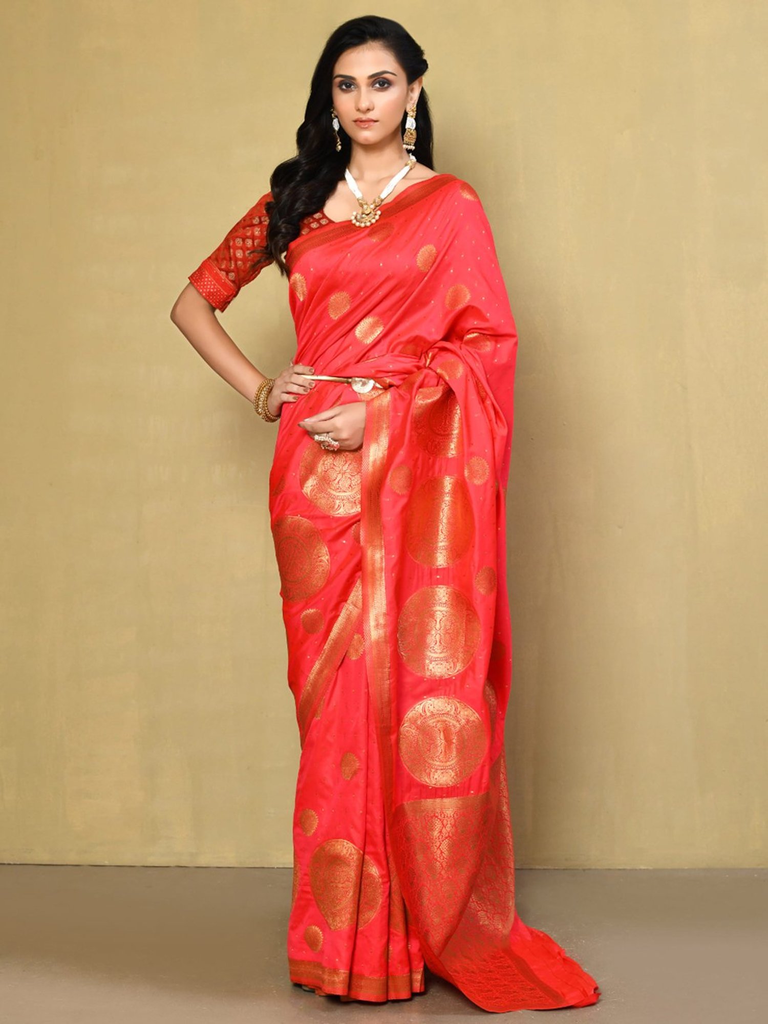 Elora Pink Silk Woven Saree With Unstitched Blouse