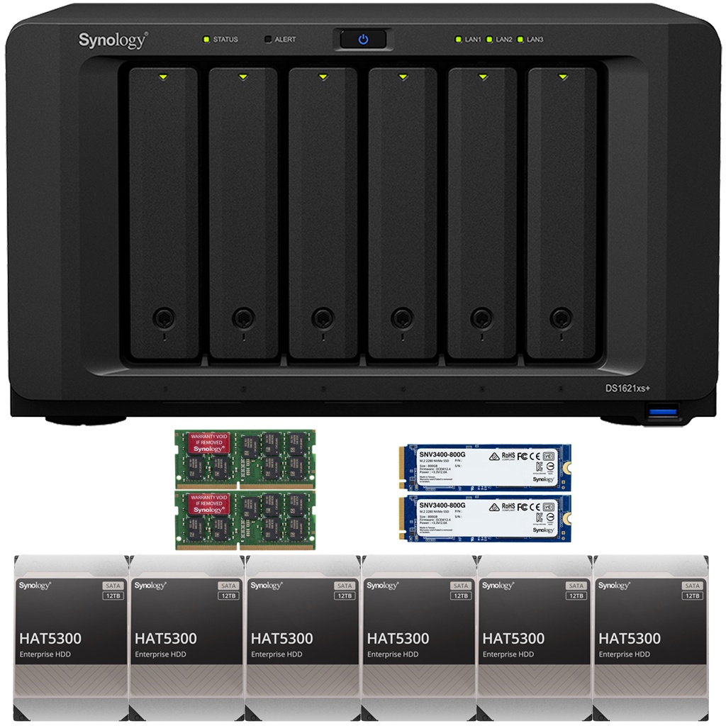 Synology DS1621xs+ DiskStation with 8GB RAM, 1.6B (2x800GB) Cache and 96TB (6 x 16TB) of Synology Enterprise HAT5300 Drives Fully Assembled and Tested By CustomTechSales