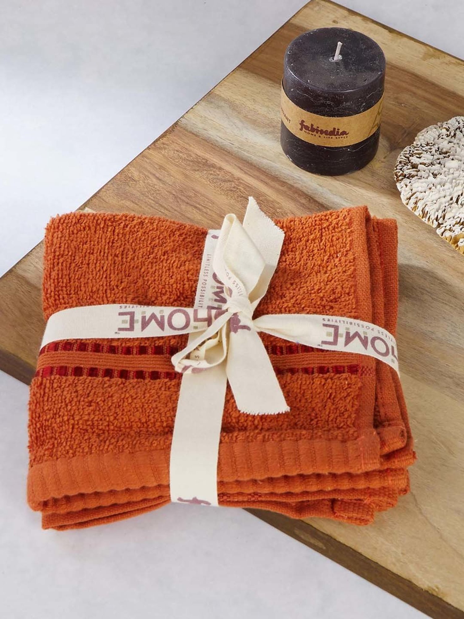 Fabindia Rust Ayan 380 GSM Cotton Face Towel - Set of 2